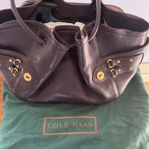 Cole Haan Village Paillette Large Leather Bronze Brown Drawstring Tote